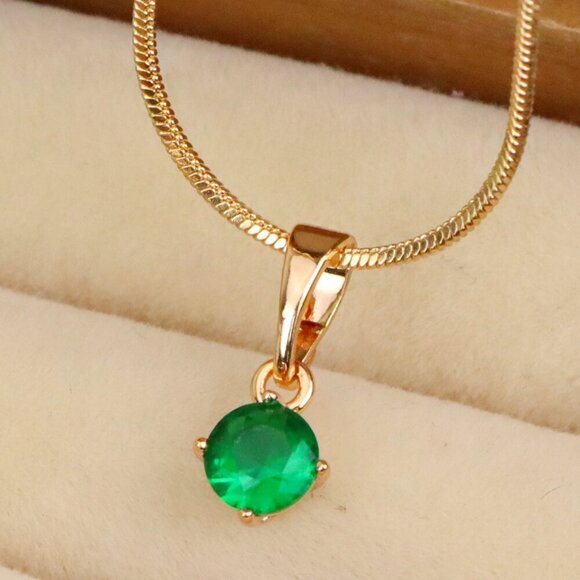 "Tiny Green Stone Pendant in Gold Plated Brass – Minimal Accent, XPPT1761 - Picture 1 of 13